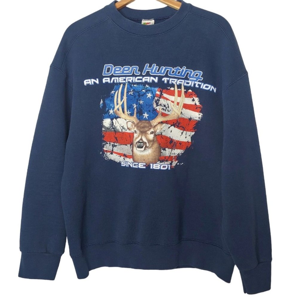 Vintage Deer Hunting An American Tradition XL Sweatshirt Buck USA Flag Redneck